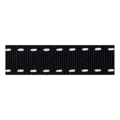 **-Berisfords 15mm Black/Ivory Stitched Grosgrain Ribbon (15m spool)-** ##-Berisfords Ribbon R133915-5-##