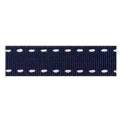 **-Berisfords 15mm Navy/White Stitched Grosgrain Ribbon (15m spool)-** ##-Berisfords Ribbon R133915-7-##