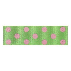 **-Berisfords 15mm Green/Pink Spotty Grosgrain Ribbon (20m spool)-** ##-Berisfords Ribbon R1346115-15-##