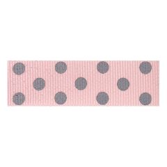 **-Berisfords 15mm Pink/Grey Spotty Grosgrain Ribbon (20m spool)-** ##-Berisfords Ribbon R1346115-16-##