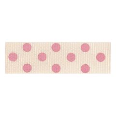 **-Berisfords 15mm Natural/Pink Spotty Grosgrain Ribbon (20m spool)-** ##-Berisfords Ribbon R1346115-5-##
