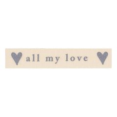 **-Berisfords 15mm Natural/Grey All My Love Ribbon (20m spool)-** ##-Berisfords Ribbon R1349315-1-##