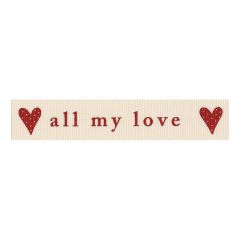**-Berisfords 15mm Natural/Red All My Love Ribbon (20m spool)-** ##-Berisfords Ribbon R1349315-2-##
