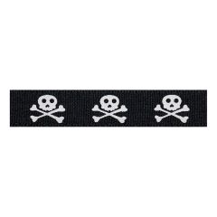 **-Berisfords 15mm Black/White Skull & Bones Halloween Ribbon (20m spool)-** ##-Berisfords Ribbon R1365215-1-##