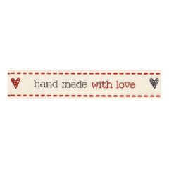 **-Berisfords 15mm Red/Natural Hand Made With Love Ribbon (20m spool)-** ##-Berisfords Ribbon R1367715-1-##