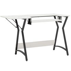 **-Small Sewing Table with Gridded Top-** White with Black Hourglass Legs, Sewing Machine Table with Adjustable Platform, Drop Leaf Extension, Multipurpose: Quilting/Craft Table/Gaming/Computer Desk ##-Sewing Online 13298-##