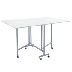 **-Quilting/Fabric Cutting Table-** White Top with Silver Legs and Wheels, Folding Craft Table with Two Drop Leaves, Mobile, Compact and Easy to Store, Extra Workspace for Sewing, Craft/Hobby Projects ##-Sewing Online 13371-##