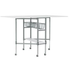 **-Sewing Machine Table-** Adjustable Fabric Cutting Table with Storage Silver/White ##-Sewing Online 13374-##