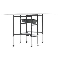**-Sewing Machine Table-** Adjustable Fabric Cutting Table with Grid & Storage Black/White ##-Sewing Online 13385-##