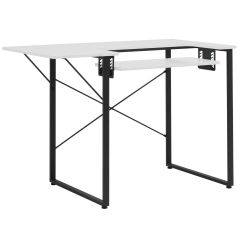 **-Small Sewing Table-** White Top with Black Legs, Sewing Machine Table with Adjustable Platform and Drop Leaf Extension, Multipurpose: Use as a Quilting/Craft Table or Gaming/Computer Desk, 13405 ##-Sewing Online 13405-##