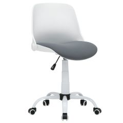 **-Hydraulic Sewing Chair with Folding Back-** Grey padded fabric seat & contoured White plastic back- Metal base with Lift Mechanism, 5 Star, 360°, Swivel,Casters ##-Sewing Online 18617-##