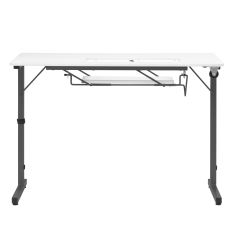 **-Folding Sewing Table-** White Top with Black Legs, Sewing Machine Table with Adjustable Platform, Folding Legs for Easy Storage and Transport Wheels, Quilting/Craft Table/Gaming/Computer Desk ##-Sewing Online 13399-##