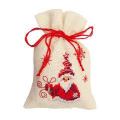 **-Counted Cross Stitch Kit: PP Bag: Santa & Present-** ##-Vervaco PN-0144326-##