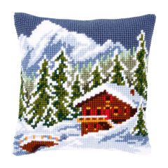 **-Printed Cross Stitch Cushion: Snow Landscape-** ##-Vervaco PN-0146240-##