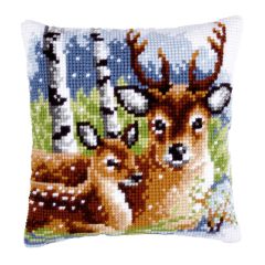**-Printed Cross Stitch Cushion: Deer Family-** ##-Vervaco PN-0147043-##