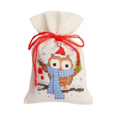 **-Counted Cross Stitch Kit: PP Bag: Owlet & Scarf-** ##-Vervaco PN-0147604-##