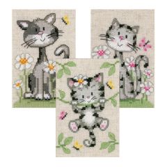 **-Counted Cross Stitch Kit: Cats & Flowers-** Set of 3 ##-Vervaco PN-0147743-##