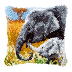 **-Latch Hook: Cushion: Elephant Baby & His Mother-** ##-Vervaco PN-0147955-##