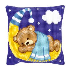 **-Cross Stitch Cushion: Teddy On The Moon: Blue-** ##-Vervaco PN-0148196-##