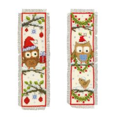 **-Counted Cross Stitch Bookmarks: Owls In Santa Hats-** ##-Vervaco PN-0149284-##