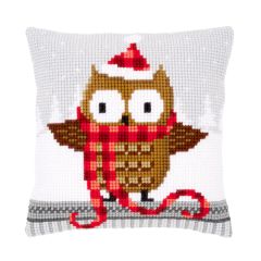 **-Printed Cross Stitch Cushion: Owl In Santa Hat-** ##-Vervaco PN-0149312-##