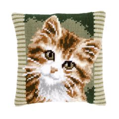 **-Printed Cross Stitch Cushion: Brown Cat-** ##-Vervaco PN-0149856-##