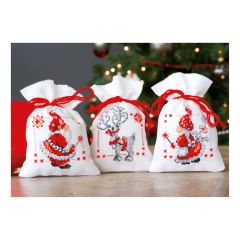 **-Counted Cross Stitch Pot-Pourri Bag: Christmas Elves (Set of 3)-** ##-Vervaco PN-0150688-##