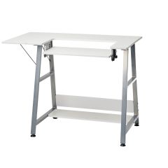 Sewing Online Small Sewing Table, White with Silver Legs - Sewing Machine Table with Adjustable Platform, Drop Leaf Extension and Storage Shelf. Use as a Quilting/Craft Table or Computer Desk - WC1013