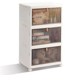 **-3 Tier Plastic Storage Boxes on Wheels-** Large Stackable, foldable Storage Boxes with Lid for sewing, craft, home, office and garage. ##-Sew Stylish YN6008-3-WHITE-##