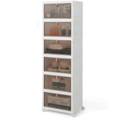 **-6 Tier Plastic Storage Boxes on Wheels-** Large Stackable, foldable Storage Boxes with Lid for sewing, craft, home, office and garage. ##-Sew Stylish YN6008-6-WHITE-##