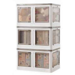 **-3-Pack of Plastic Folding Storage Box on Wheels-** 98l White Stackable Bins with 5 doors for Craft| Sewing| Home and Office Storage ##-Sew Stylish YN8888-White-##