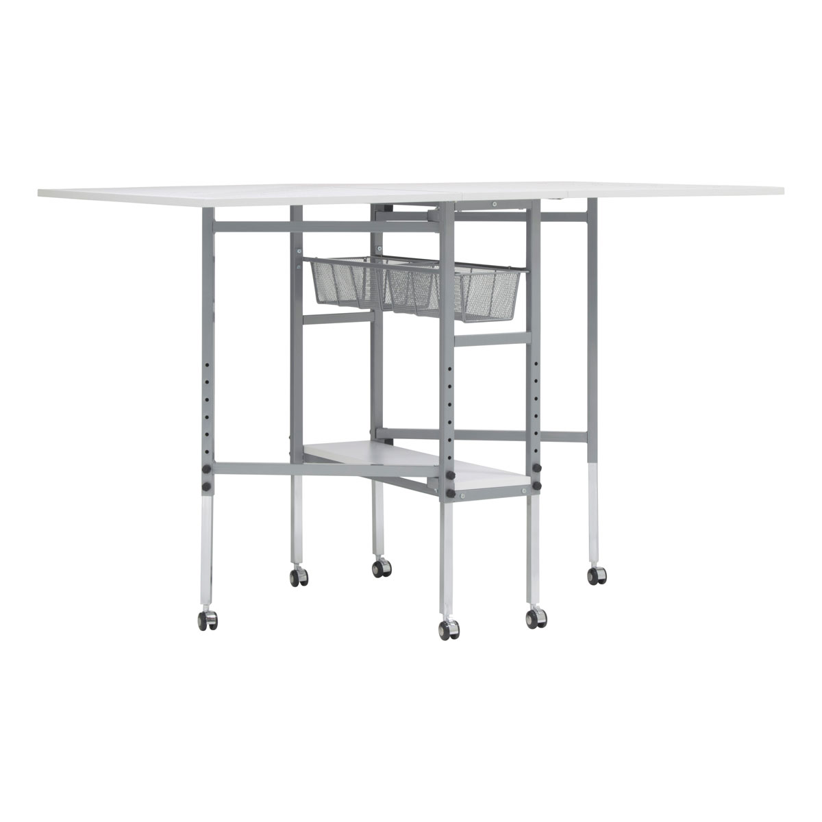 Image of: Adjustable Fabric Cutting Table with Grid & Storage Silver/White 149x91x77-100cm