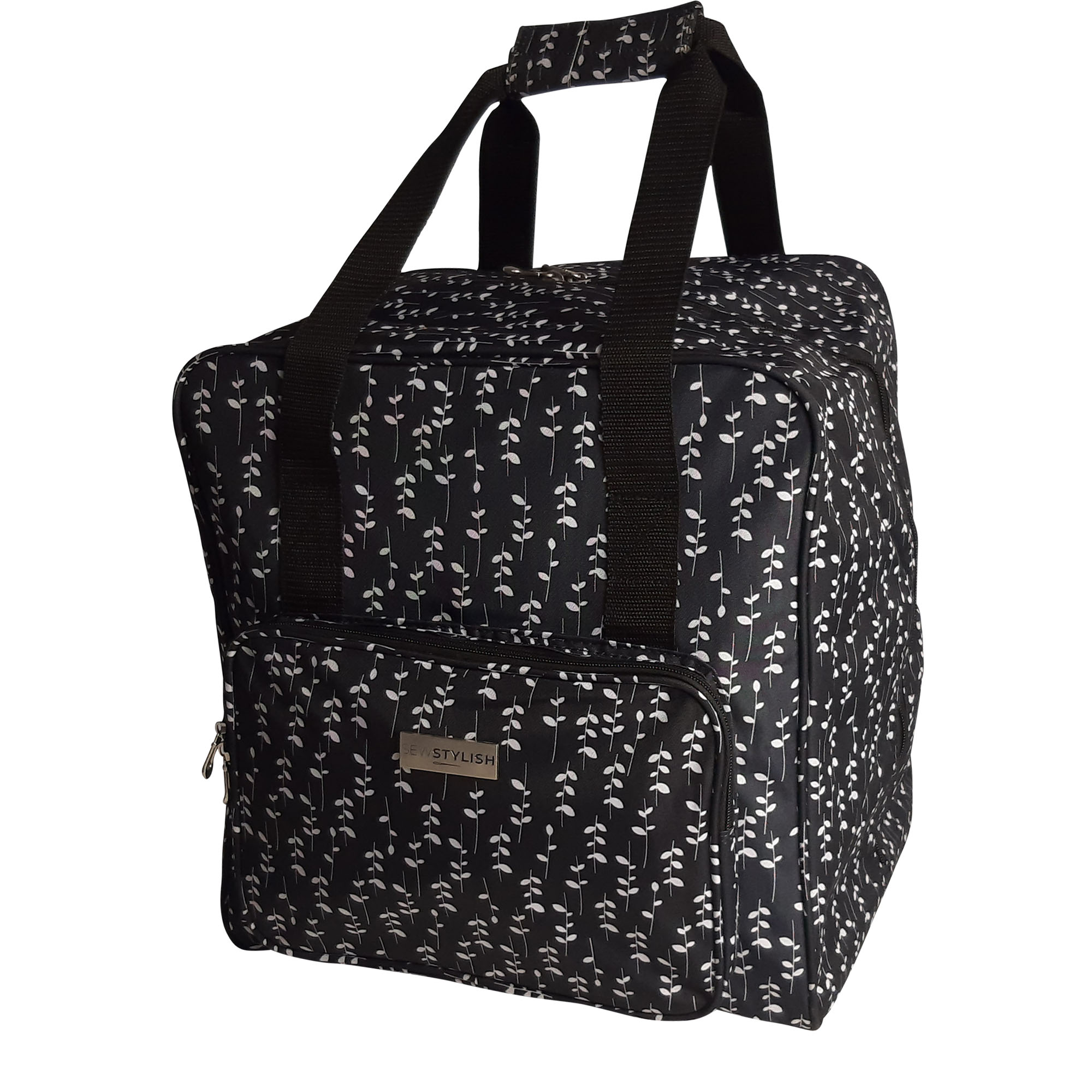 Image of: Overlocker Bag Black Sprig 38 x 35.5 x 33 cm | Sew Stylish PT650-BLK-SPRIG