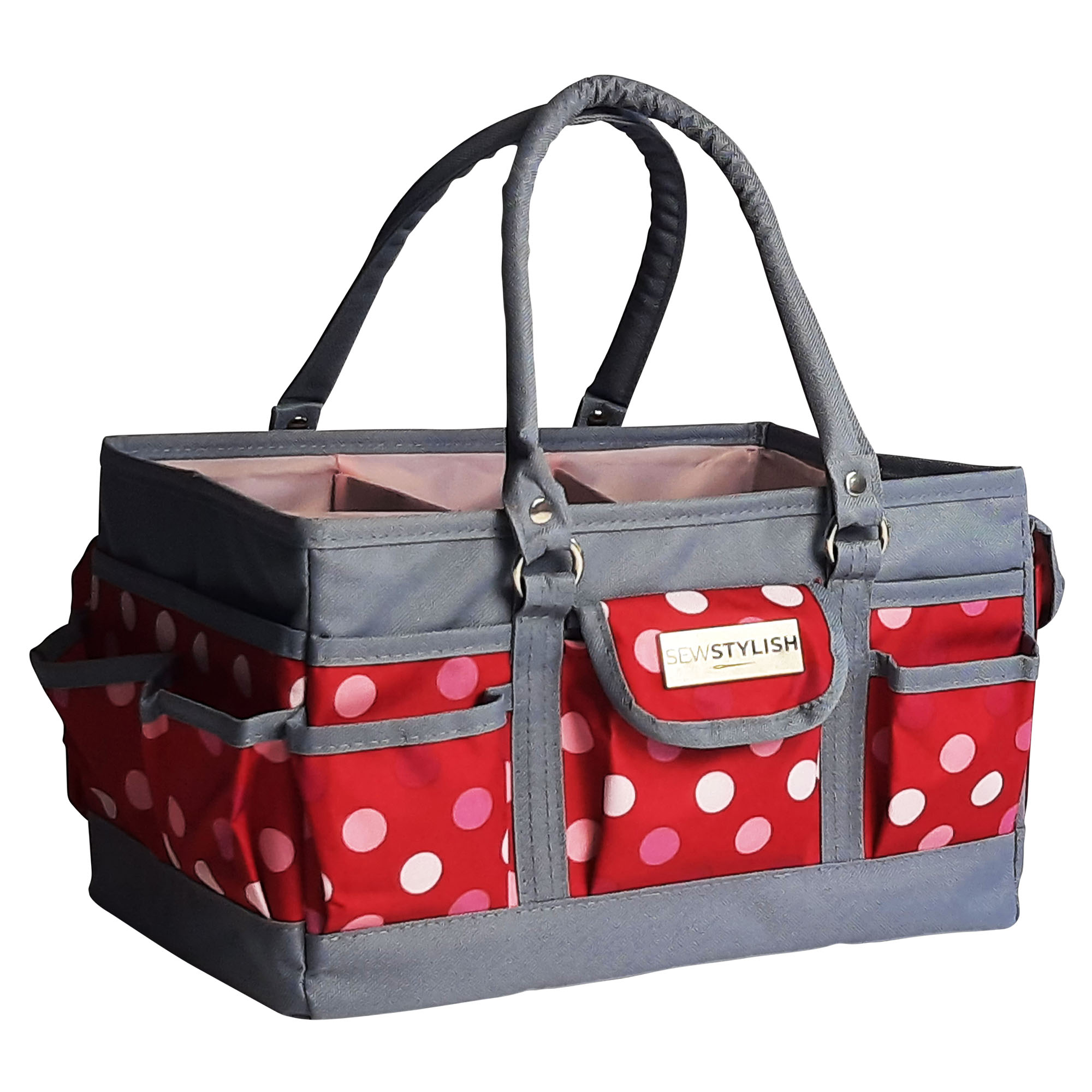 Image of: Deluxe Tote Organiser Red Polka 30 x 20 x 18 cm - Sew Stylish PT900-RED-POLKA