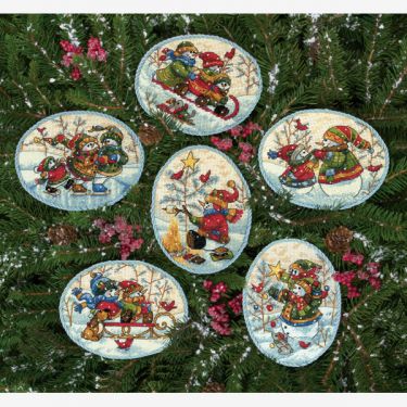 <strong>Playful Snowman Ornaments Christmas Cross Stitch Kit</strong> <em>Dimensions D08828</em>