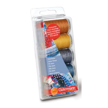 <strong>Thread Set: Jeans: 3 X 100m</strong> <span>2 X 200m</span> <em>Gütermann Thread 731323-1</em>
