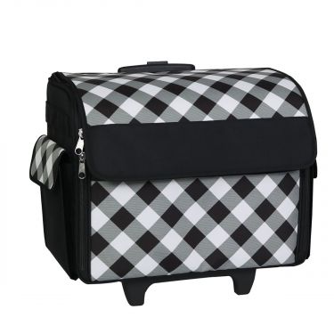 <strong>Sewing Machine Trolley Bag on Wheels</strong> <span>Black & White Diagonal Check, Sewing Machine Storage Case for Brother, Singer, Bernina and Most Machines</span> <em>Everything Mary EVM8800-21</em>