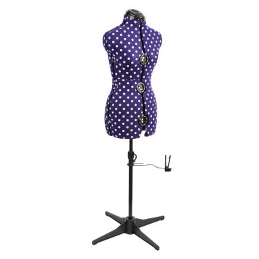 <strong>Adjustable Dressmakers Dummy</strong> <span>in Purple Polka Dot with Hem Marker, Dress Form Sizes 6 to 22, Pin, Measure, Fit and Display your Clothes on this Tailors Dummy</span> <em>Sewing Online 5906</em>