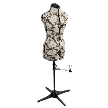 <strong>Adjustable Dressmakers Dummy</strong> <span>in a Grey Hollyhock Fabric with Hem Marker, Dress Form Sizes 6 to 22, Pin, Measure, Fit and Display your Clothes on this Tailors Dummy</span> <em>Sewing Online 5901--</em>