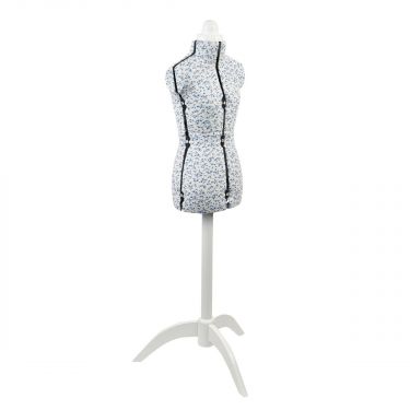 <strong>Adjustable Dressmakers Dummy</strong> <span>Blue Sugar Ditsy Fabric with Natural Wooden Stand, Dress Form Sizes 6 to 10, Pin, Measure, Fit and Display your Clothes on this Tailors Dummy</span> <em>Sewing Online 5915P</em>