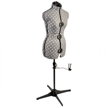 <strong>Adjustable Dressmakers Dummy</strong> <span>in Grey Polka Dot with Hem Marker, Dress Form Sizes 6 to 22, Pin, Measure, Fit and Display your Clothes on this Tailors Dummy</span> <em>Sewing Online 5916</em>