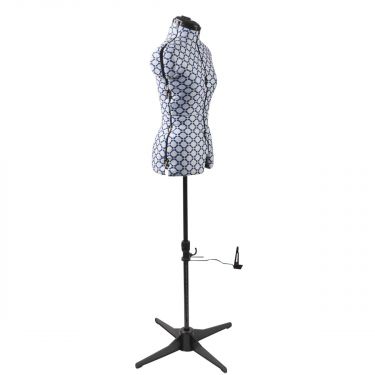 <strong>Adjustable Trouser Dressmakers Dummy</strong> <span>in a Geometric Blue on White Fabric with Hem Marker, Dress Form Sizes 10 to 20, Pin, Measure, Fit and Display your Clothes on this Tailors Dummy</span> <em>Sewing Online FG26---</em>