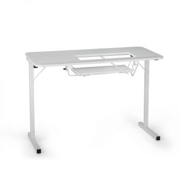 <strong>Gidget Folding Sewing Table</strong> <span>White Top with White Legs, Sewing Machine Table with Adjustable Platform, Folding Legs for Easy Storage and Transport, Quilting/Craft Table/Gaming/Computer Desk</span> <em>Arrow Cabinets 98601</em>