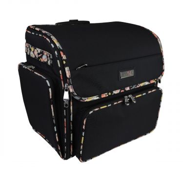 Craft Trolley BagBlack Floral Collapsible Papercraft Tote with Wheels for Scrapbook Art Storage Organiser Case for Supplies and
