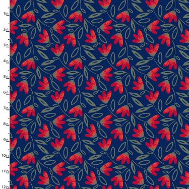 <strong>Cotton Craft Fabric 110cm wide x 1m Madison Collection</strong> <span>Red Buds</span> <em>Sewing Online 16516-NVY</em>