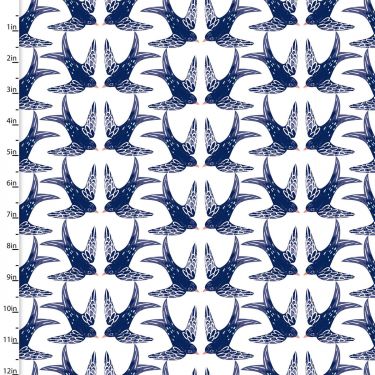 <strong>Cotton Craft Fabric 110cm wide x 1m Madison Collection</strong> <span>Swallows</span> <em>Sewing Online 16518-WHT</em>