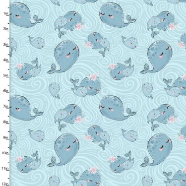 <strong>Brushed Cotton Craft Fabric 110cm wide x 1m Mommy and Me Collection</strong> <span>Whales</span> <em>Sewing Online 16533-BLU</em>