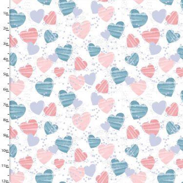 <strong>Brushed Cotton Craft Fabric 110cm wide x 1m Mommy and Me Collection</strong> <span>Hearts</span> <em>Sewing Online 16534-WHT</em>
