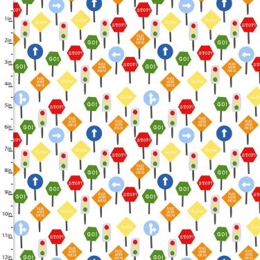 <strong>Cotton Craft Fabric 110cm wide x 1m Drivers Wanted Flannel Collection-Traffic Signs</strong> <em>Sewing Online 16784-WHITE</em>