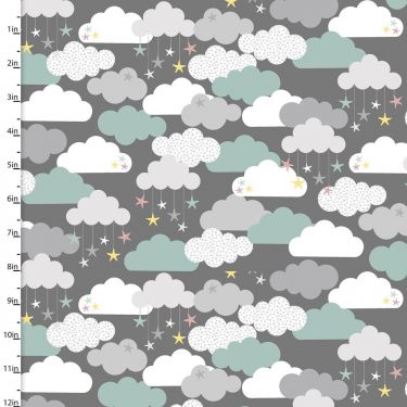 <strong>Cotton Craft Fabric 110cm wide x 1m Small & Mighty Flannel Collection-Clouds</strong> <em>Sewing Online 17158-GRAY</em>